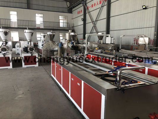 Automatic Grade Automatic Plastic Profile Extrusion Machine SJSZ 55/120 Twin Conical Screw Extruder Length Around 18m